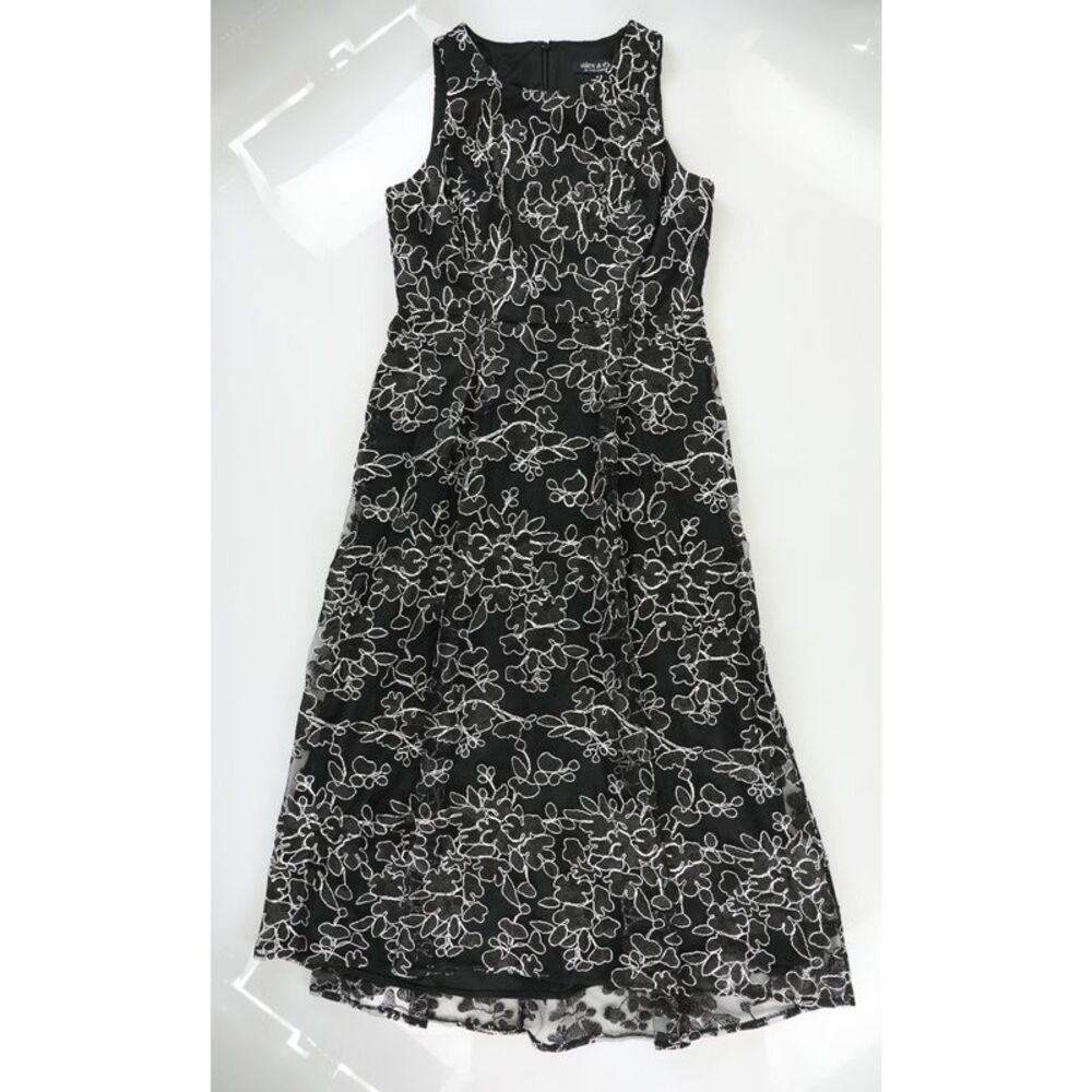 ALEX & EVE Womens Embroidered Cocktail Dress, Black, 6, MP